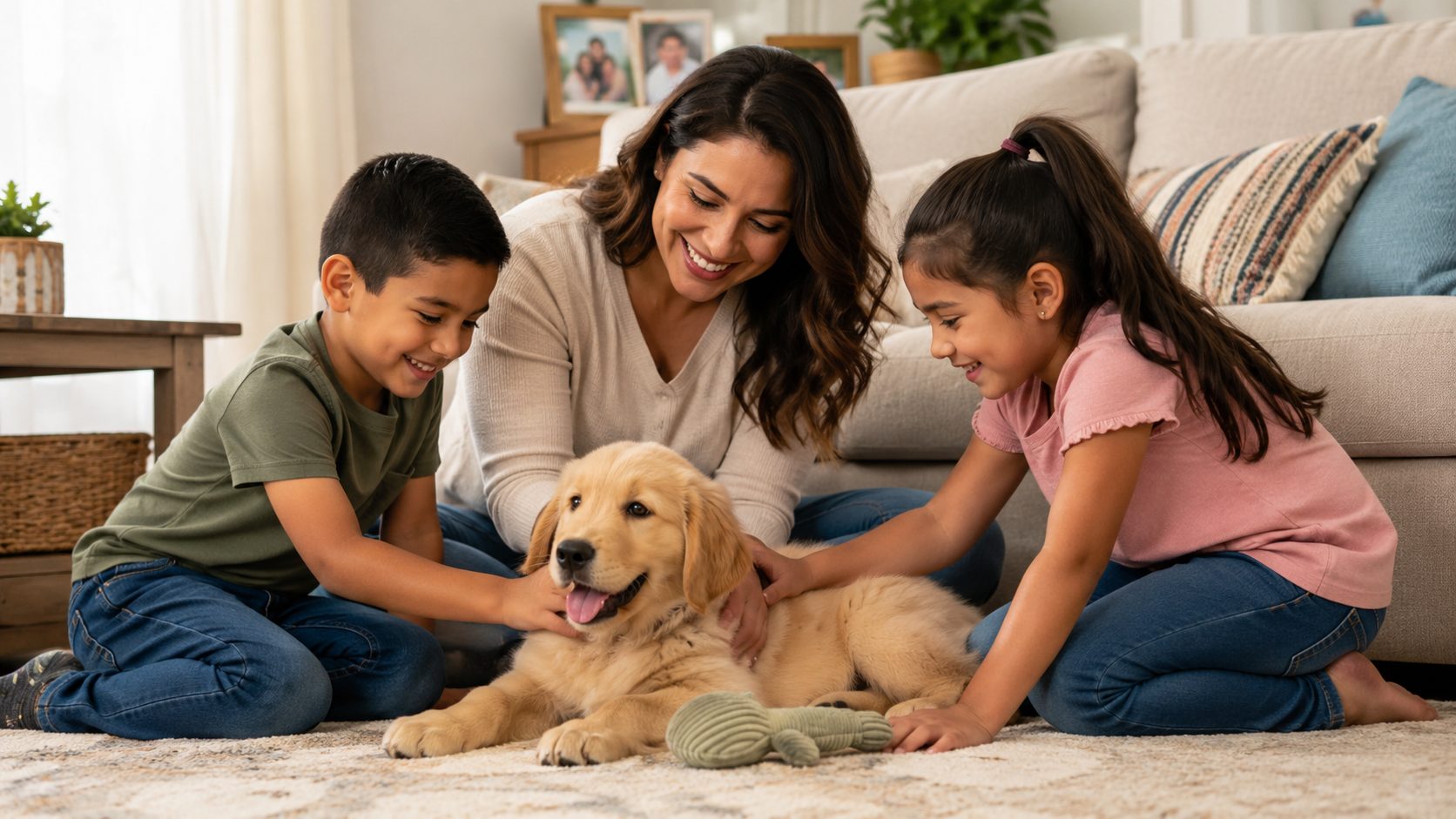 Familia feliz con su cachorro en Scottsdale